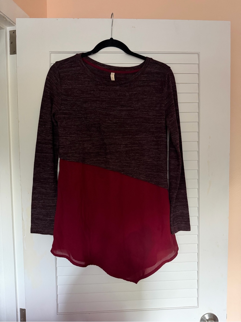 Bluebelle Two-Tone Long Sleeve Top in Burgundy and Wine